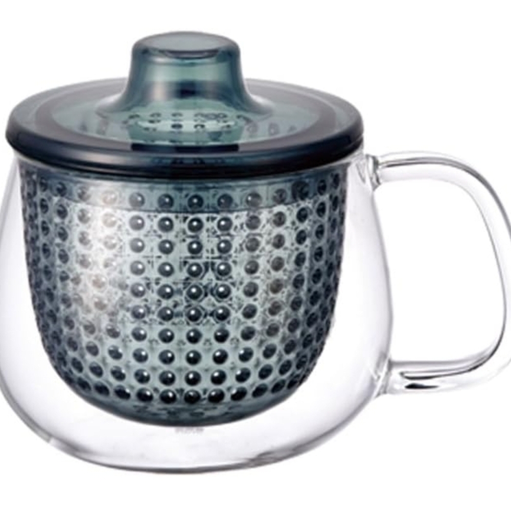 Glass Infuser Mug with Grey Strainer and Lid